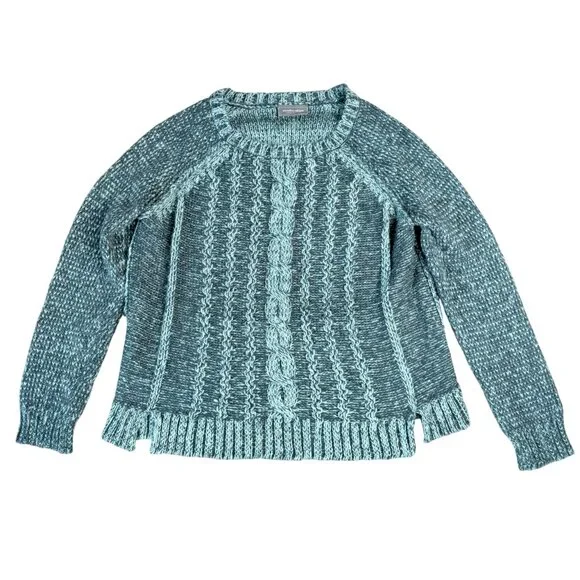 Wooden Ships cable knit pattern sweater size M/L teal blue green wool mohair - Picture 1 of 7